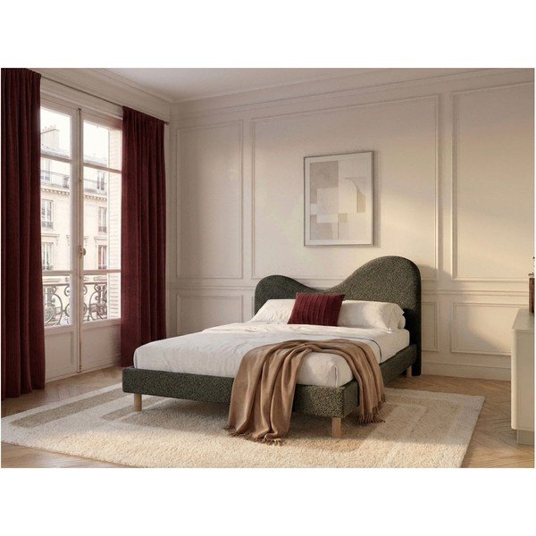 Pat matrimonial verde tapițat tapițat cu somieră 180x200 cm Celina – Bobochic Paris-image-1