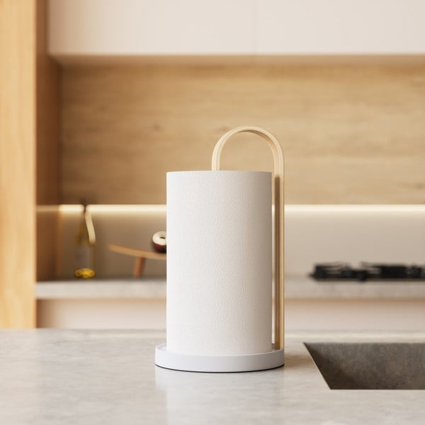 Suport vertical pentru prosoape de bucătărie din hârtie alb din lemn ø 17 cm Bellwood – Umbra-image-1