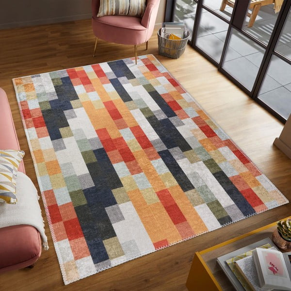Covor tip traversă portocaliu-gri lavabil 80x200 cm Blocks of Fun – Vitaus-image-1