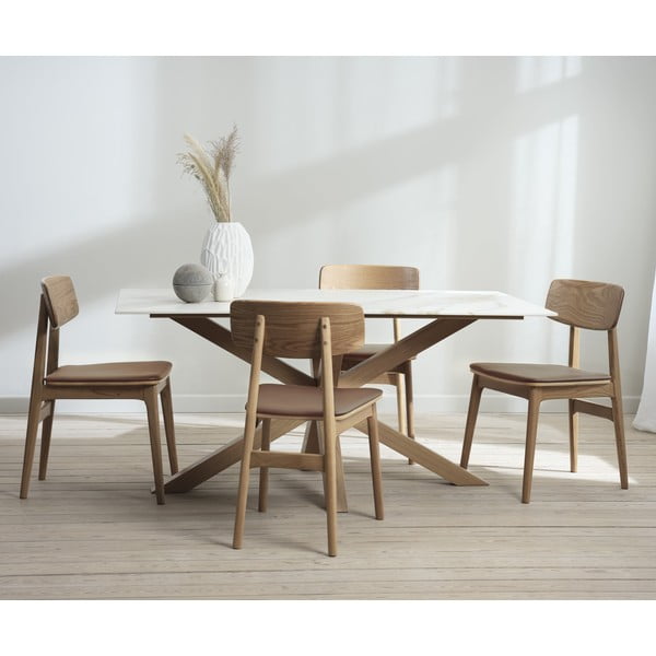Scaun de dining maro coniac/în culoare naturală din imitație de piele Livo – Unique Furniture-image-2