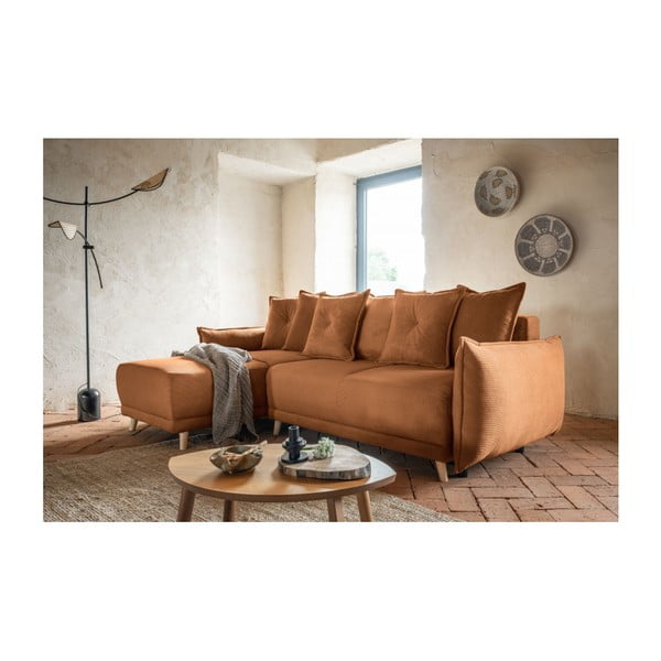 Colțar cărămiziu extensibil cu tapițerie din catifea reiată  (colț variabil) Lazy Lukka – Miuform-image-1