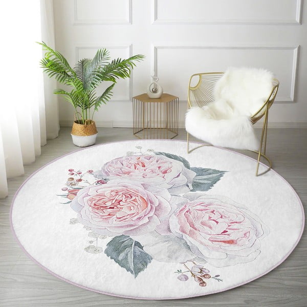 Covor rotund  alb-roz lavabil adecvat și  pentru aspiratoare robot   ø 100 cm Comfort – Mila Home-image-3