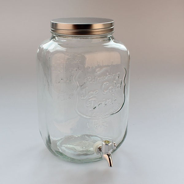 Borcan pentru apă, cu ventil, din sticlă, 8 litri