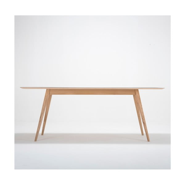 Masă din lemn masiv de stejar cu blat albastru Gazzda Linn, 200 x 90 cm-image-4