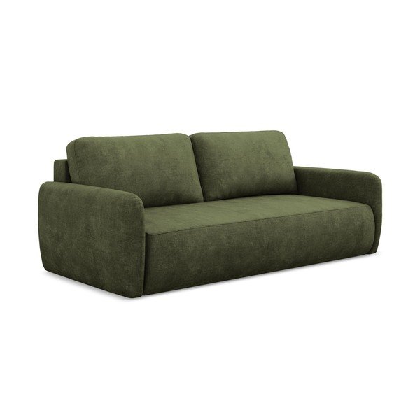 Canapea verde extensibilă/cu spațiu de depozitare cu tapițerie din chenille 218 cm Lilo – Makamii-image-1
