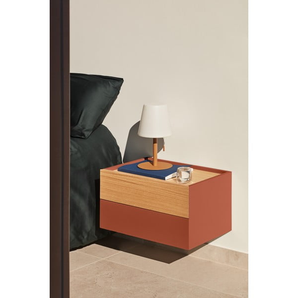 Noptieră cărămiziu-natural cu aspect de lemn de stejar Otto – Teulat-image-1