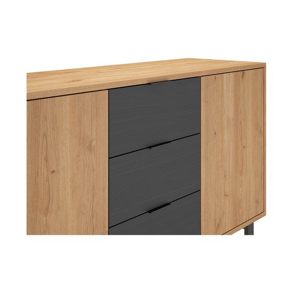 Comodă gri antracit/natural joasă cu aspect de lemn de stejar 180x80 cm Madona – Marckeric-image-1