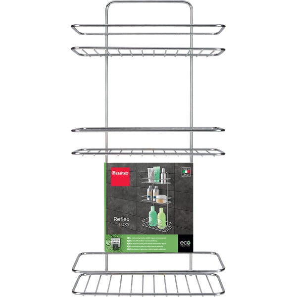 Raft pentru baie argintiu lucios de agățat/autoadeziv din oțel Luxy – Metaltex-image-2
