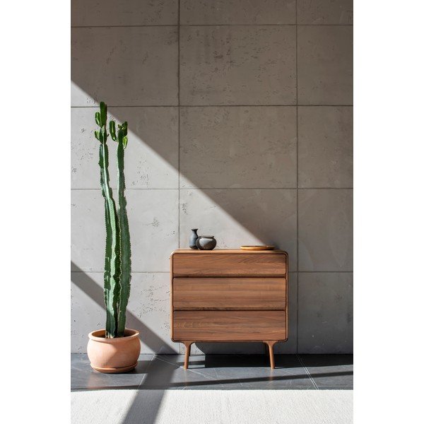 Comodă maro din lemn de nuc 90x90x45 cm Fawn – Gazzda-image-1