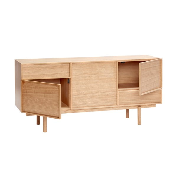 Comodă în culoare naturală joasă cu aspect de lemn de stejar 140x65 cm Cube – Hübsch-image-3