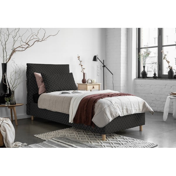 Pat negru tapițat de o persoană și somieră 90x200 cm Sleepy Luna – Miuform-image-1