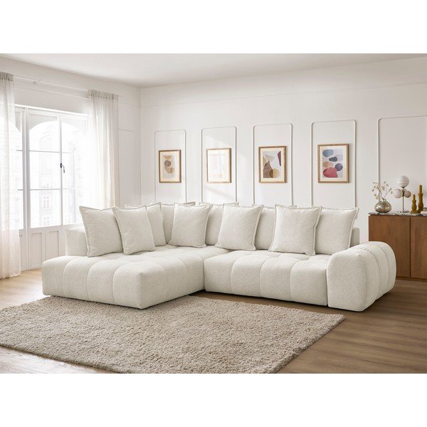 Colțar alb extensibil/cu spațiu de depozitare cu tapițerie din chenille (cu colț pe partea stângă/în formă de ”L”) Everest – Bobochic Paris-image-1