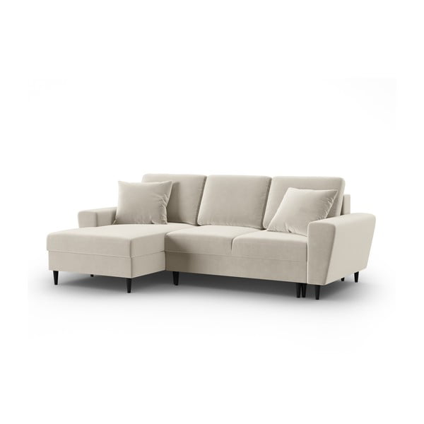 Colțar bej extensibil, cu spațiu de depozitare cu tapițerie din catifea (cu colț pe partea stângă, cu șezlong) Kyoto – Cosmopolitan Design-image-4