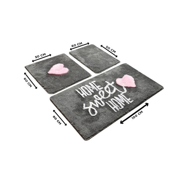 Set 3 covorașe dreptunghiulare de baie Foutastic Home, gri-image-2