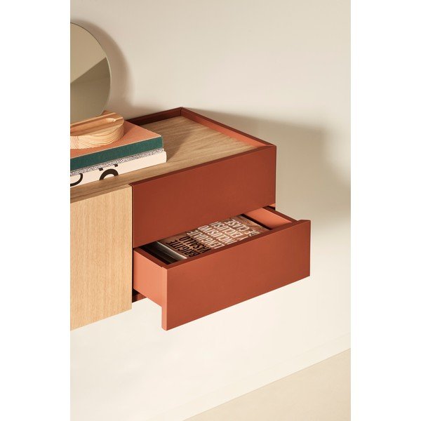 Comodă cărămiziu-natural joasă cu aspect de lemn de stejar 110x23 cm Otto – Teulat-image-1