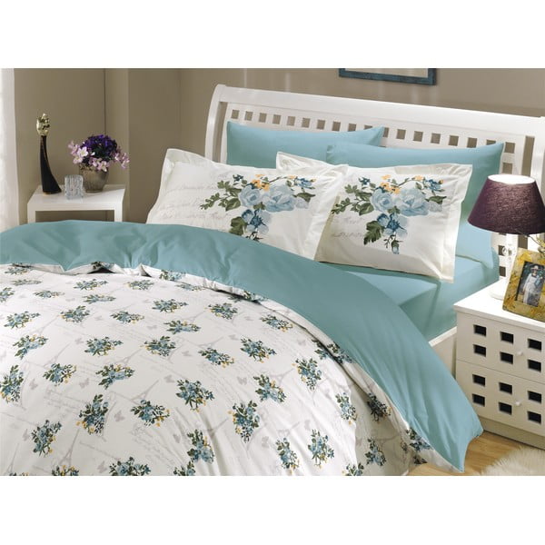 Lenjerie de pat cu cearșaf Spring Turquoise, 200 x 220 cm