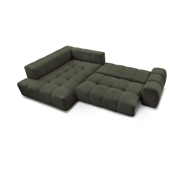 Colțar verde extensibil/cu spațiu de depozitare cu tapițerie din chenille (cu colț pe partea stângă/în formă de ”L”) Everest – Bobochic Paris-image-4