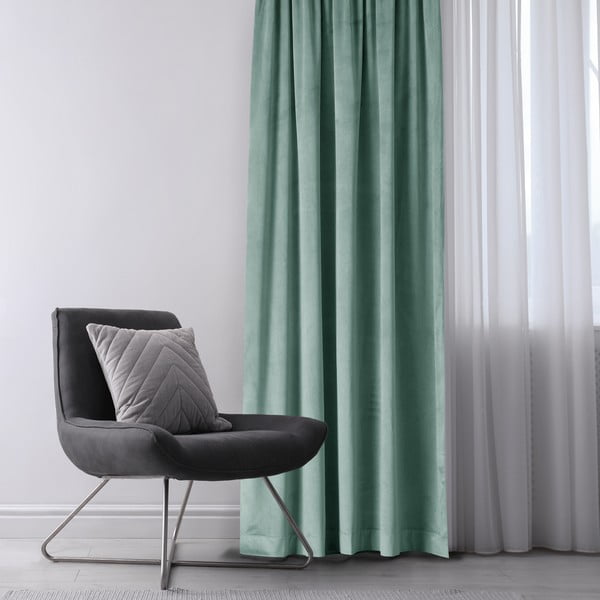 Draperie verde-deschis dimout (semi-opacă) din catifea 140x270 cm Eyelets – Restilo-image-1