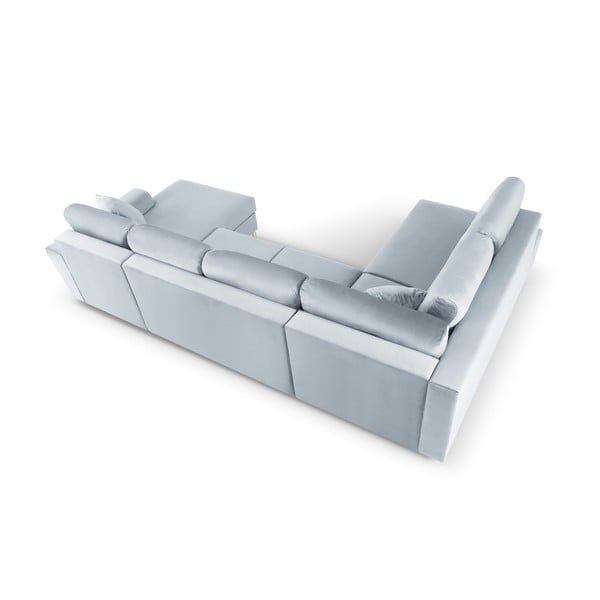 Colțar albastru deschis extensibil, cu spațiu de depozitare cu tapițerie din catifea (cu colț pe partea stângă, în formă de "U") Kyoto – Cosmopolitan Design-image-4