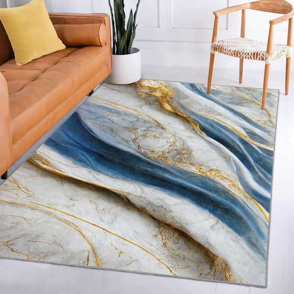 Covor albastru lavabil 80x150 cm Golden Spill – Mila Home-image-3