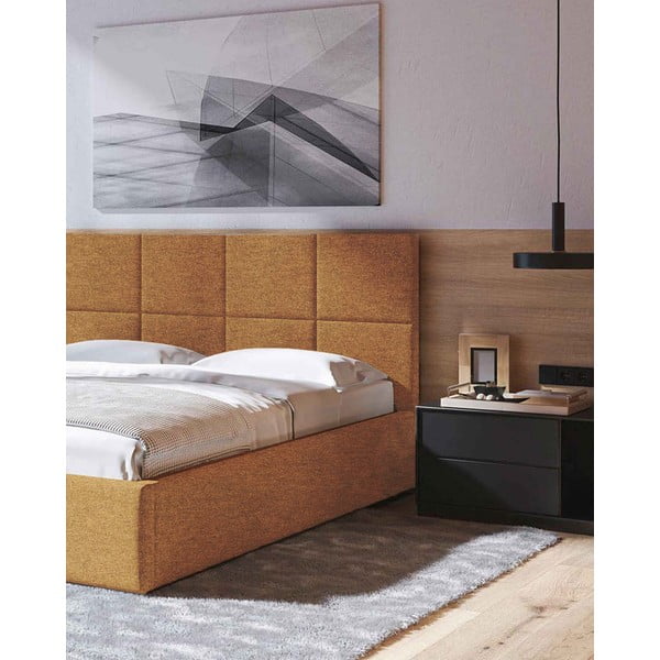 Pat matrimonial galben ocru tapițat cu spațiu de depozitare cu somieră 160x200 cm Bufo – MESONICA-image-4