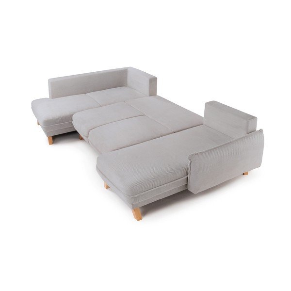 Colțar gri deschis extensibil/cu spațiu de depozitare cu tapițerie din catifea reiată  (cu colț pe partea stângă/în formă de "U") Tori – Bonami Selection-image-3