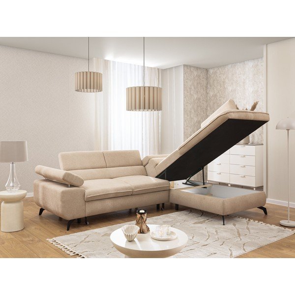 Colțar bej cu tapițerie din chenille (cu colț pe partea dreaptă/în formă de ”L”) Marbeya  – Ropez-image-4