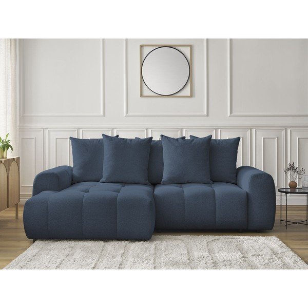 Colțar albastru extensibil/cu spațiu de depozitare cu tapițerie din chenille (cu colț pe partea stângă/cu șezlong) Roxelane – Bobochic Paris-image-1