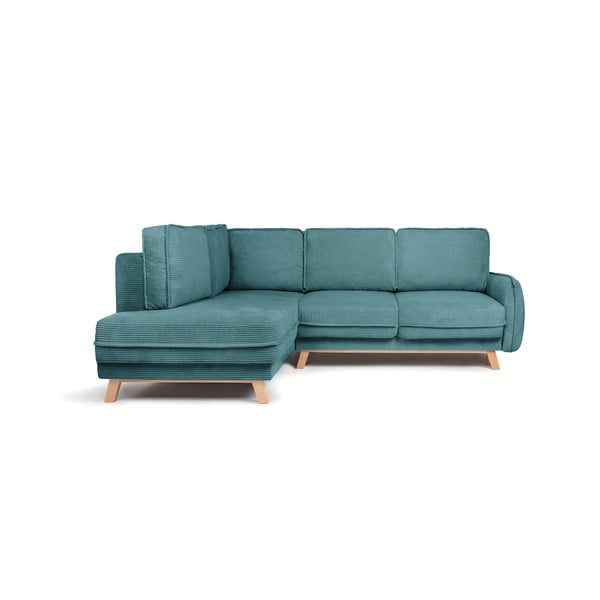 Colțar turcoaz extensibil cu tapițerie din catifea reiată  (cu colț pe partea stângă ) Tori – Bonami Selection