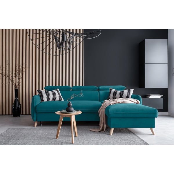 Colțar turcoaz extensibil cu tapițerie din catifea (cu colț pe partea dreaptă) Sweet Harmony – Miuform-image-1