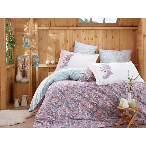 Lenjerie de pat dublu  mov din bumbac extinsă  cu cearșaf și cuvertură 240x260 cm Giulia – Mijolnir