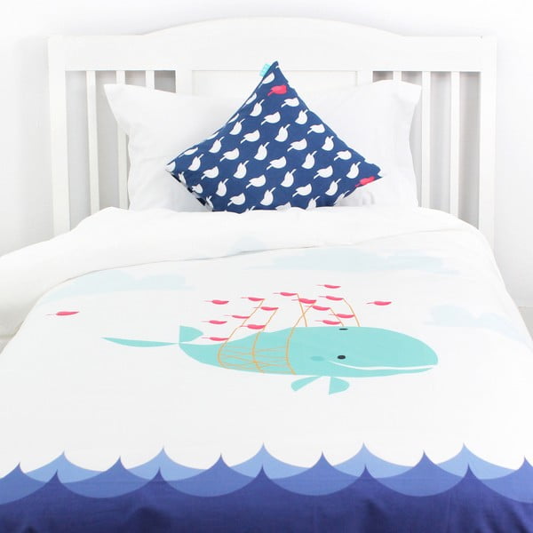 Lenjerie de pat din bumbac Whale Ride, 140 x 200 cm-image-1