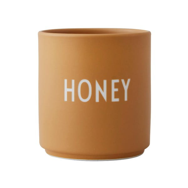 Cană din porțelan Design Letters Favourite Honey, galben muștar
