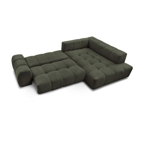 Colțar verde extensibil/cu spațiu de depozitare cu tapițerie din chenille (cu colț pe partea dreaptă/în formă de ”L”) Everest – Bobochic Paris-image-4