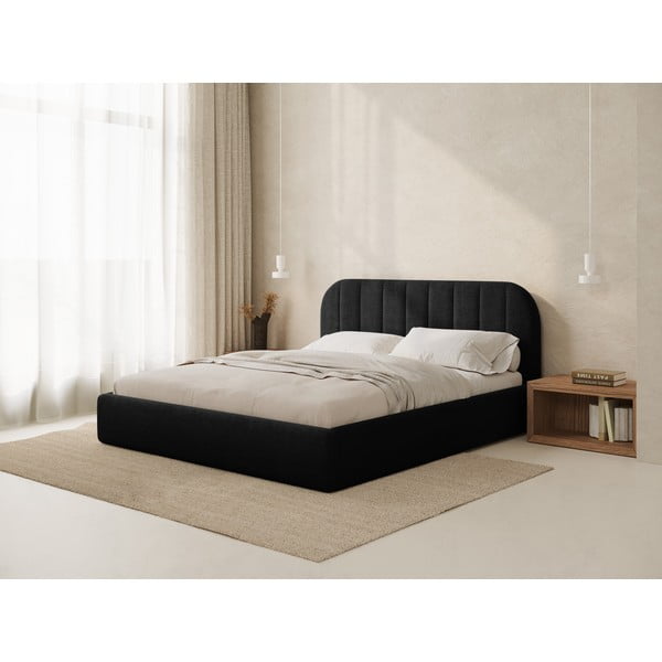 Pat matrimonial negru tapițat cu spațiu de depozitare cu somieră 160x200 cm Juno – Windsor & Co Sofas-image-1
