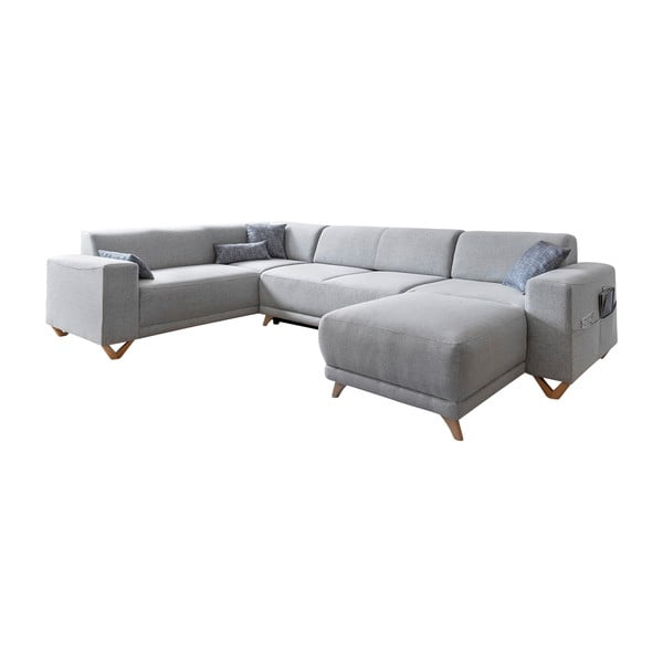 Colțar gri deschis extensibil/cu spațiu de depozitare (cu colț pe partea stângă/în formă de "U") Classy Sophie – Miuform