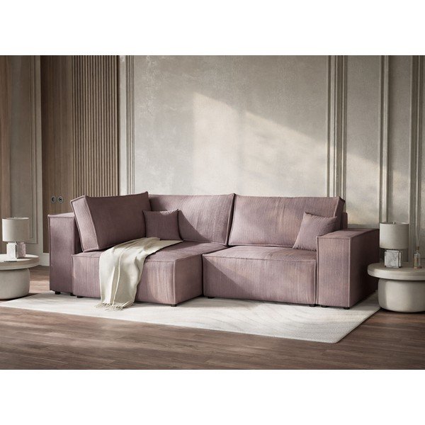 Colțar mov extensibil/cu spațiu de depozitare cu tapițerie din catifea reiată  (cu colț pe partea stângă/în formă de ”L”) Tonga – Maison de Rêve-image-4