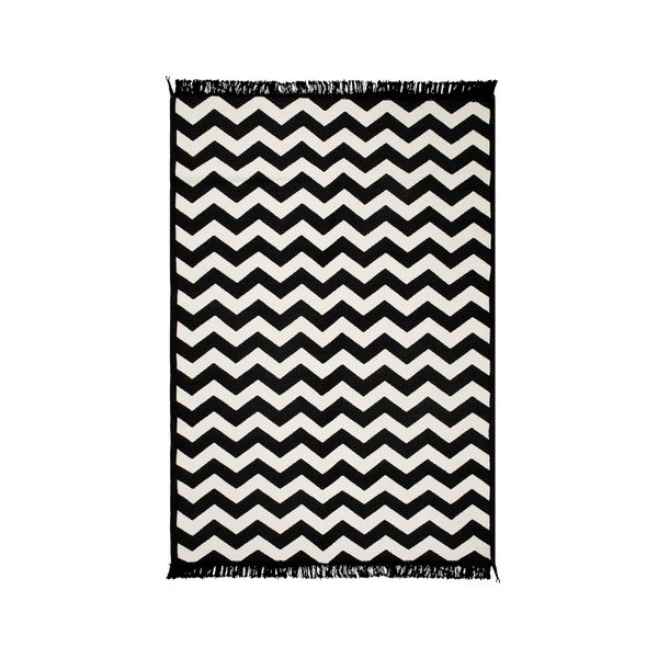 Covor reversibil Zig Zag, 140 x 215 cm, alb-negru