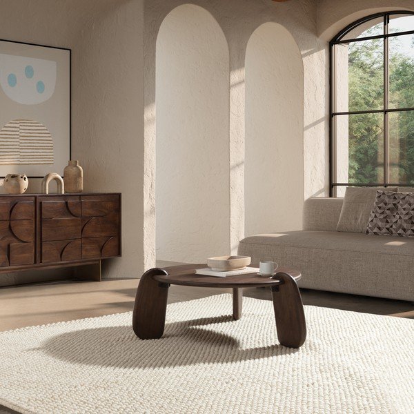 Măsuță de cafea maro închis rotundă din lemn de mango ø 80 cm Tamira – MOME-image-1