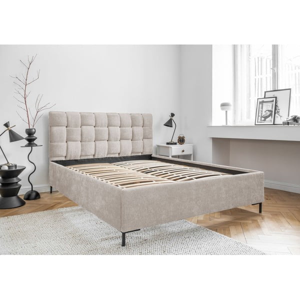 Pat matrimonial bej tapițat cu somieră 180x200 cm Eve – Miuform-image-4