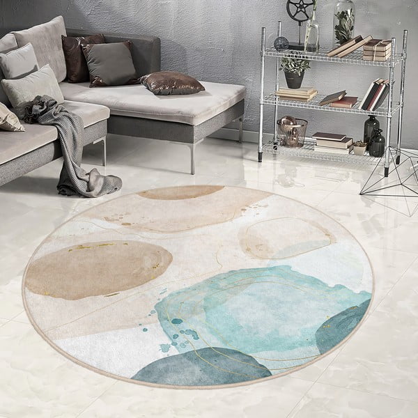 Covor albastru/bej lavabil rotund ø 150 cm Puddle – Mila Home-image-3
