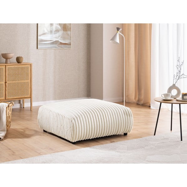 Taburet crem cu tapițerie din catifea reiată Justin – Ropez-image-1