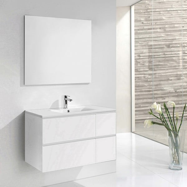 Dulăpior baie cu lavoar și oglindă Monza, nuanță de alb, 120 cm