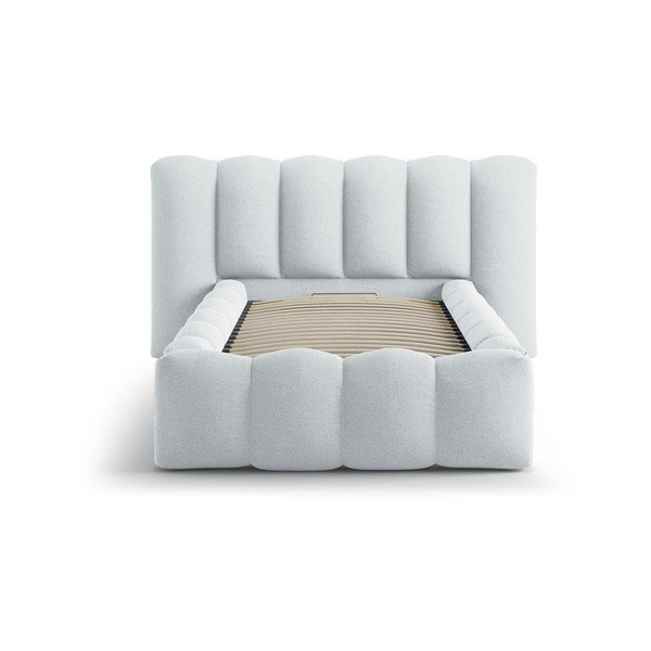 Pat gri deschis tapițat cu spațiu de depozitare cu somieră 90x200 cm Lupine – Micadoni -image-3