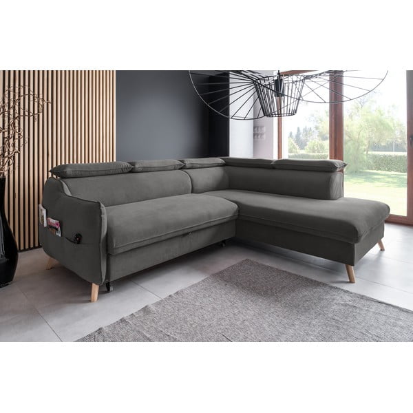 Colțar gri închis extensibil cu tapițerie din catifea (cu colț pe partea dreaptă) Sweet Harmony – Miuform-image-3