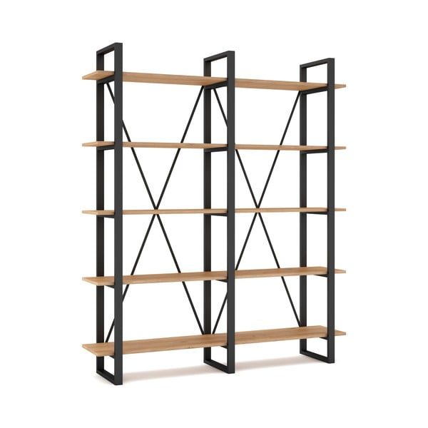 Bibliotecă negru/natural  cu aspect de lemn de stejar 150x180 cm Aviva – Marckeric-image-2