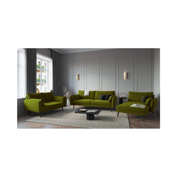 Șezlong cu tapițerie din catifea Kooko Home Lento, colț pe dreapta, verde-image-4