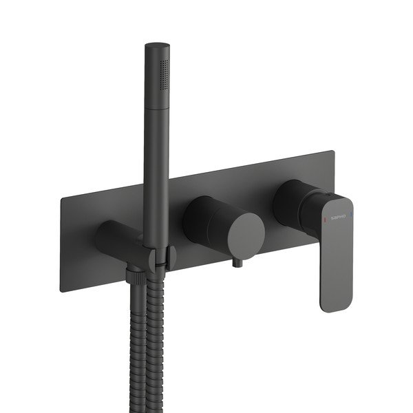 Baterie negru-mat pentru duș încastrată (3 ieșiri) Spy – Sapho
