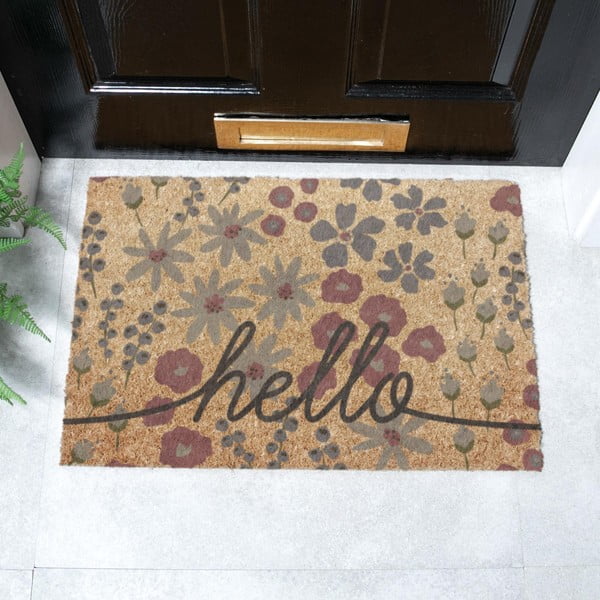 Covoraș de intrare din fibre de nucă de cocos 40x60 cm Hello Scribbly Floral – Artsy Doormats-image-2