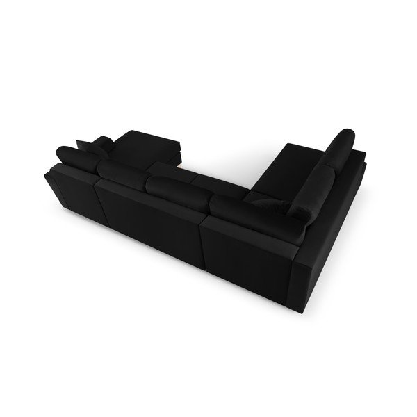 Colțar negru extensibil, cu spațiu de depozitare cu tapițerie din catifea (cu colț pe partea stângă, în formă de "U") Kyoto – Cosmopolitan Design-image-4
